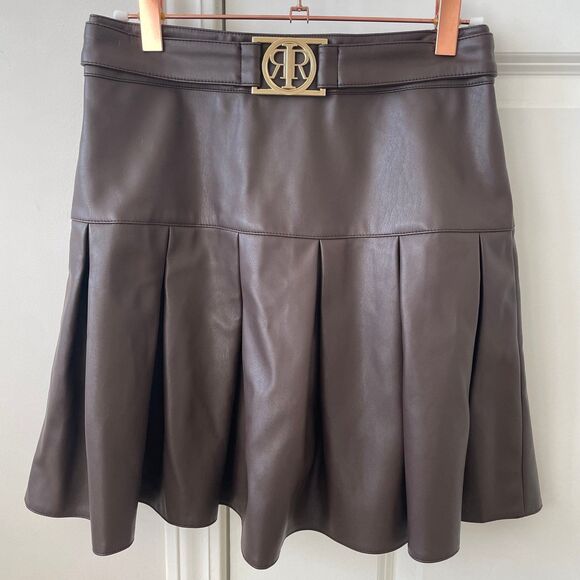 River Island: Brown Leather Skirt - Size S - Picture 1 of 4